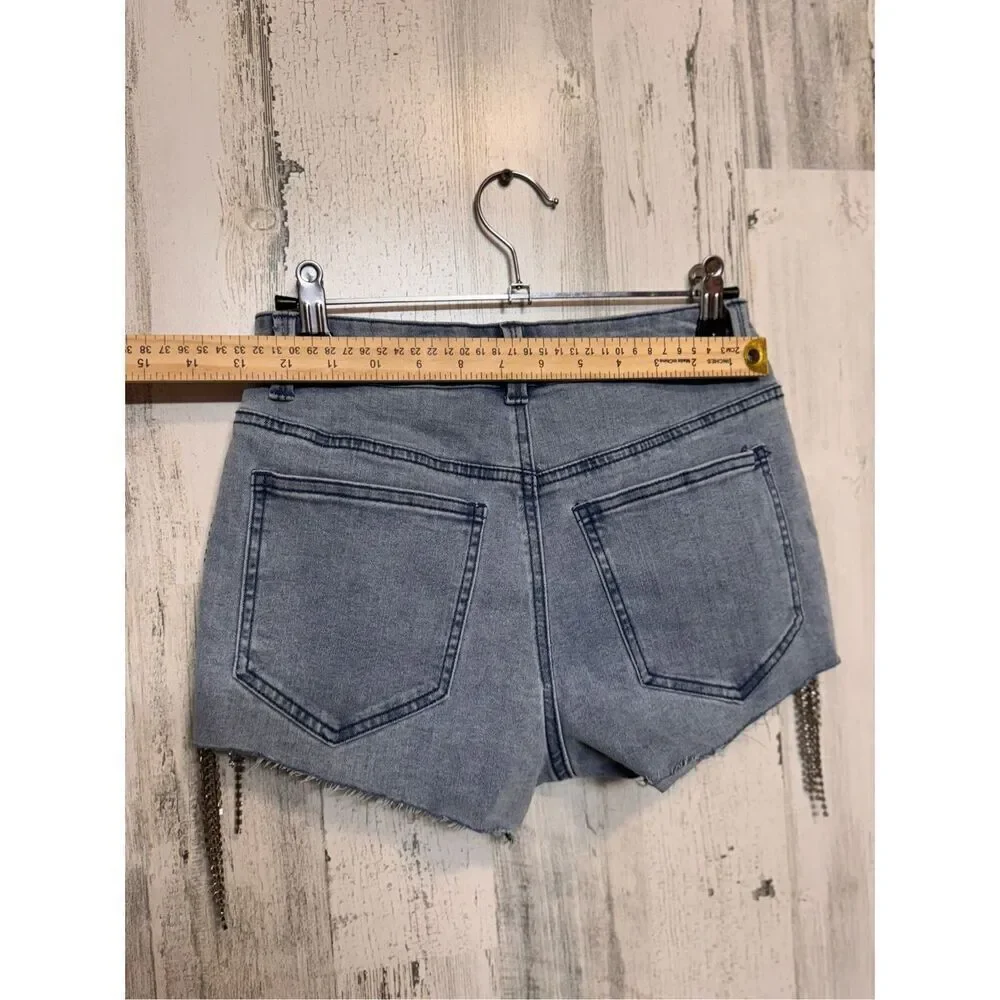 Forever 21 Rhinestone Fringe High-Rise Denim Shorts Size 26